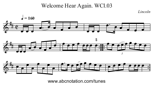 Welcome Hear Again. WCl.03 - staff notation