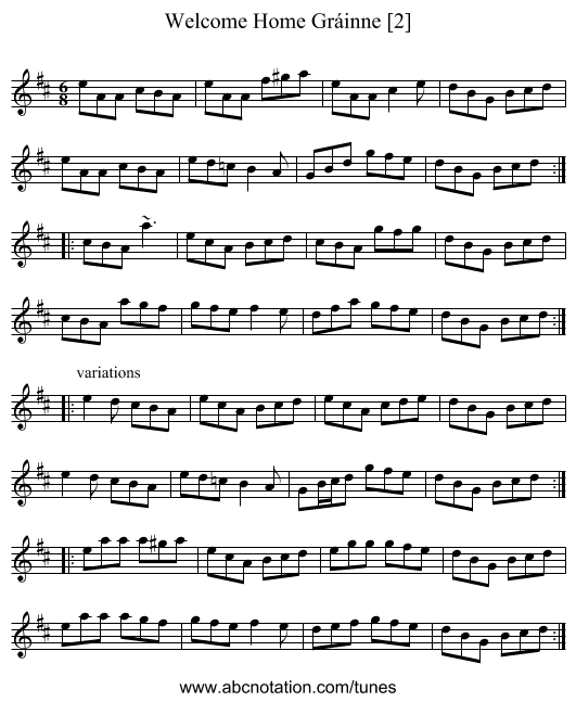 Welcome Home Gráinne [2] - staff notation