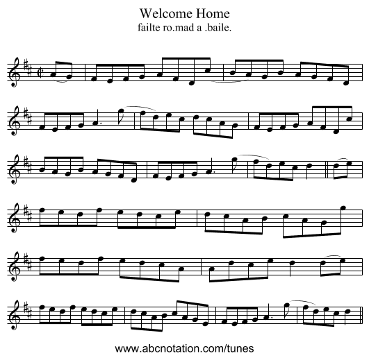 Welcome Home - staff notation