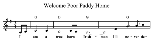 Welcome Poor Paddy Home - staff notation