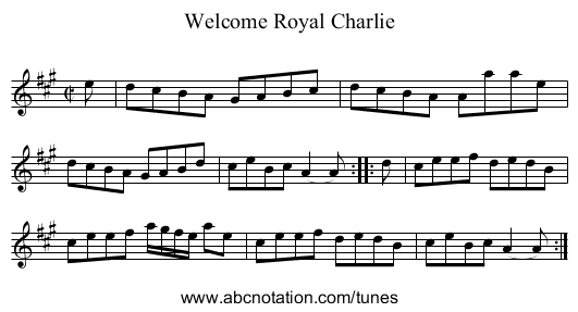 Welcome Royal Charlie - staff notation
