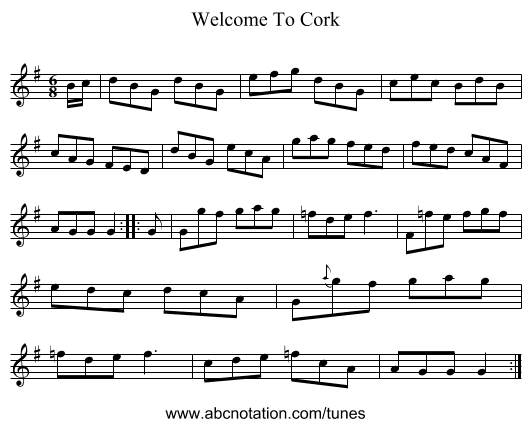 Welcome To Cork - staff notation