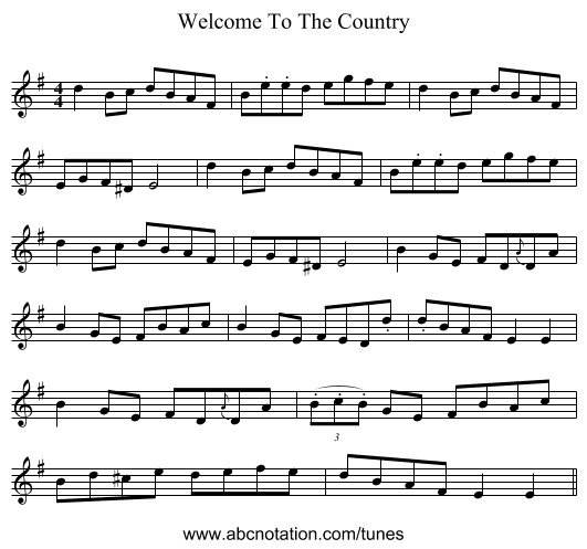 Welcome To The Country - staff notation