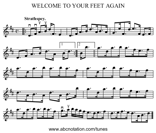 WELCOME TO YOUR FEET AGAIN - staff notation