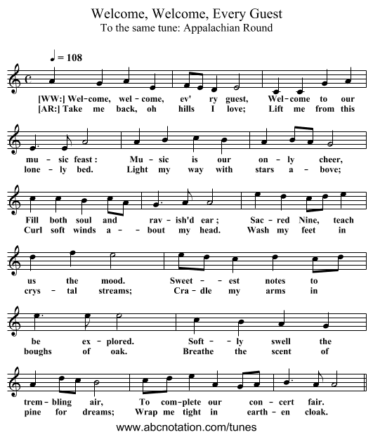 Welcome, Welcome, Every Guest - staff notation
