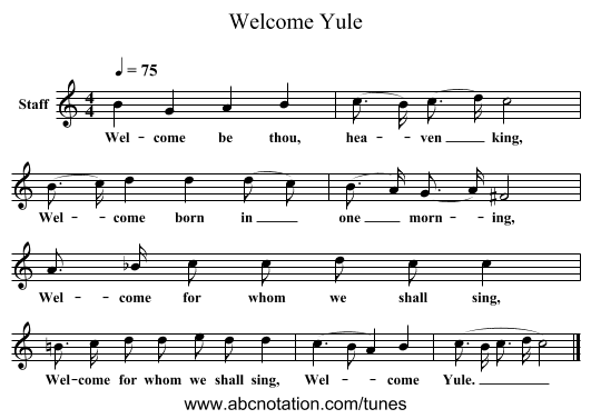 Welcome Yule - staff notation
