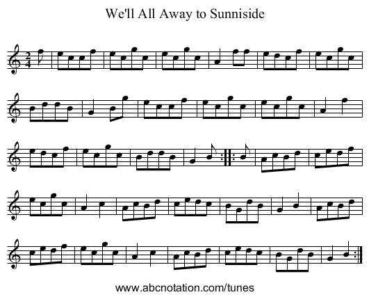 We'll All Away to Sunniside - staff notation