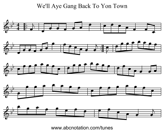 We'll Aye Gang Back To Yon Town - staff notation