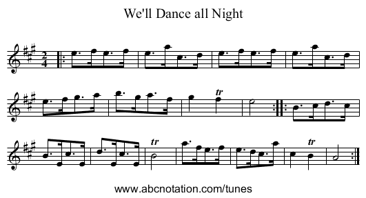 We'll Dance all Night - staff notation