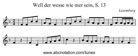 Well der wesse wie mer sein, S. 13 - staff notation