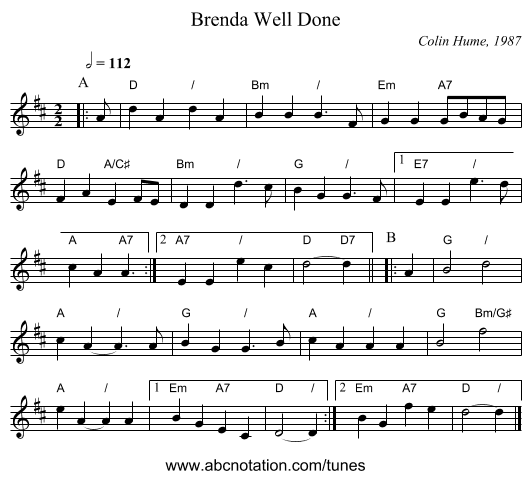 Well Done, Brenda - staff notation