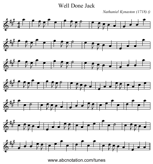 Well Done Jack - staff notation