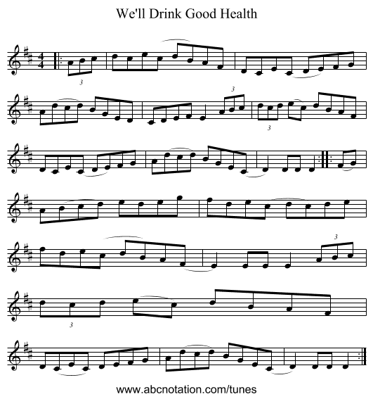 We'll Drink Good Health - staff notation