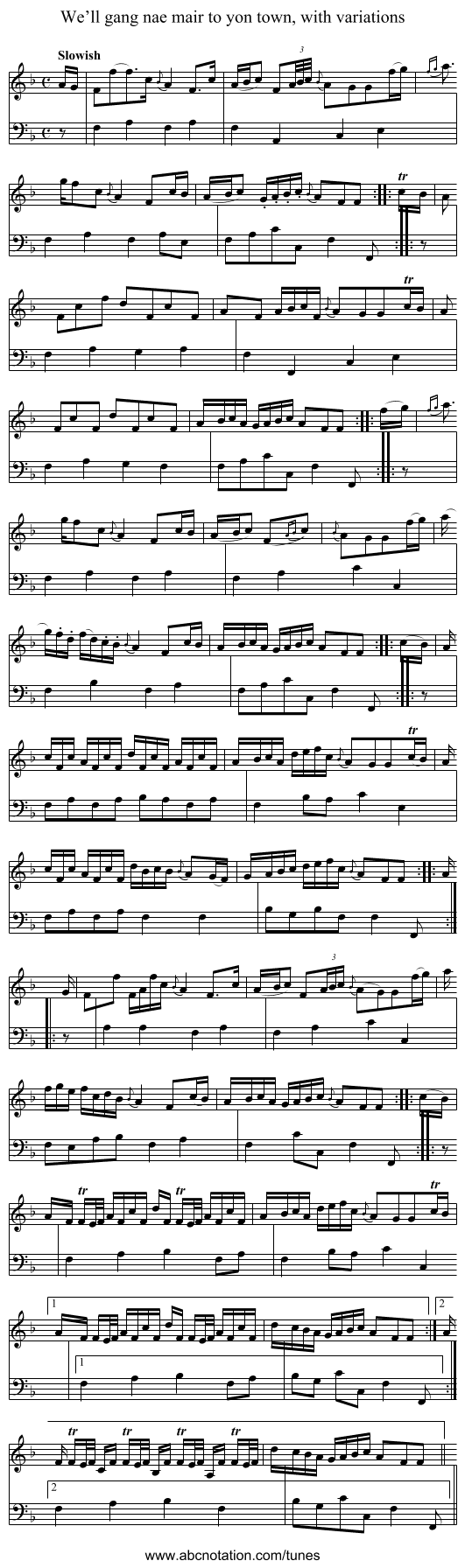 We’ll gang nae mair to yon town, with variations - staff notation
