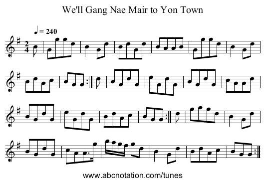 We'll Gang Nae Mair to Yon Town - staff notation