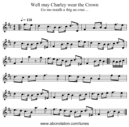 Well may Charley wear the Crown - staff notation