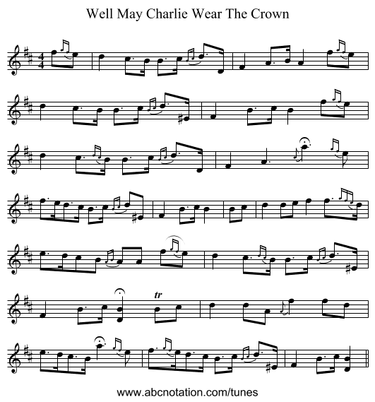 Well May Charlie Wear The Crown - staff notation