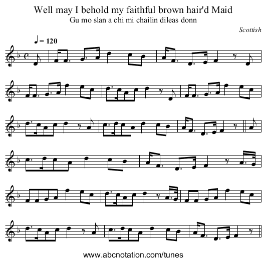 Well may I behold my faithful brown hair'd Maid - staff notation