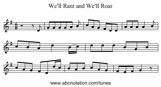 We'll Rant and We'll Roar - staff notation