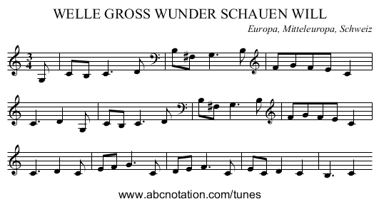 WELLE GROSS WUNDER SCHAUEN WILL - staff notation