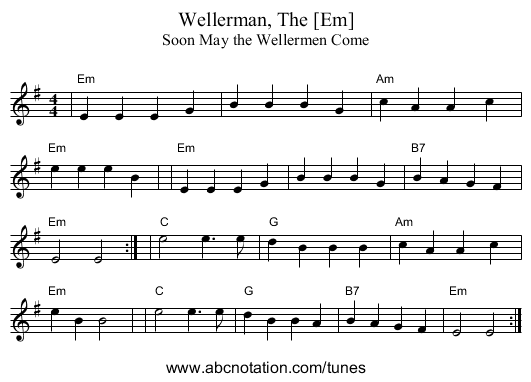 Wellerman, The [Em] - staff notation