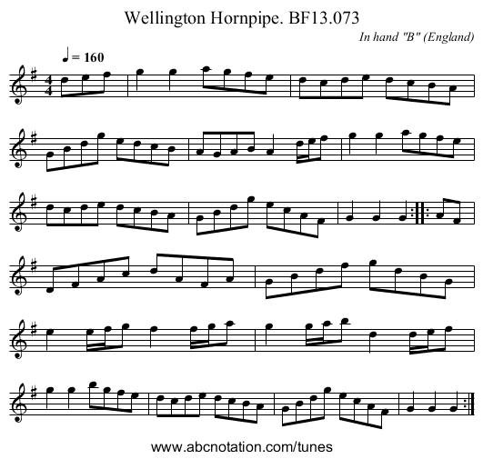 Wellington Hornpipe. BF13.073 - staff notation