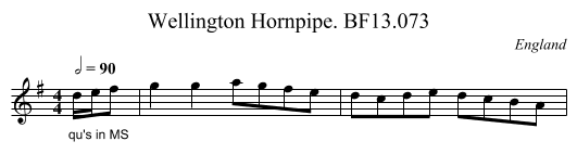 Wellington Hornpipe. BF13.073 - staff notation