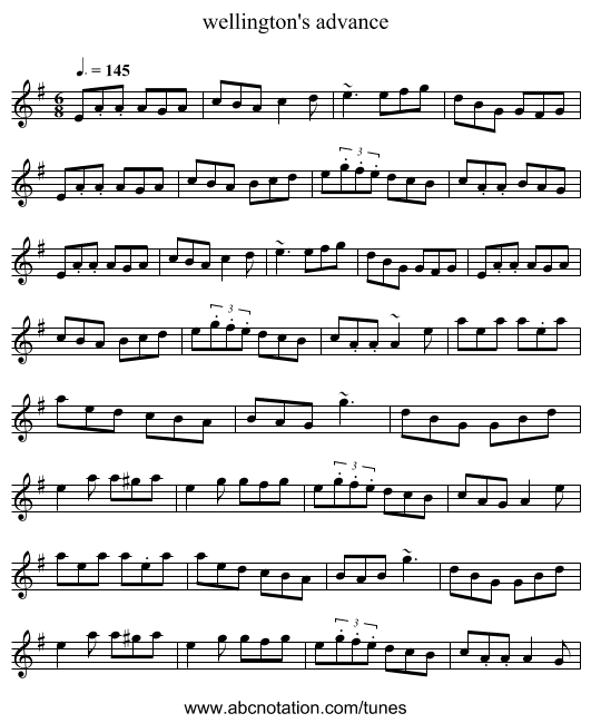 wellington's advance - staff notation