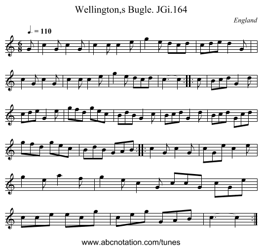 Wellington,s Bugle. JGi.164 - staff notation