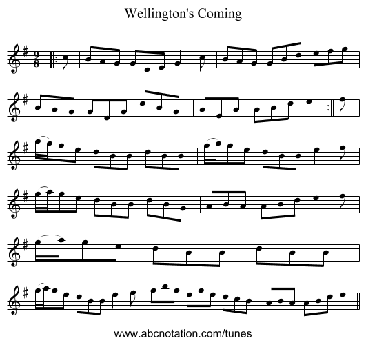 Wellington's Coming - staff notation
