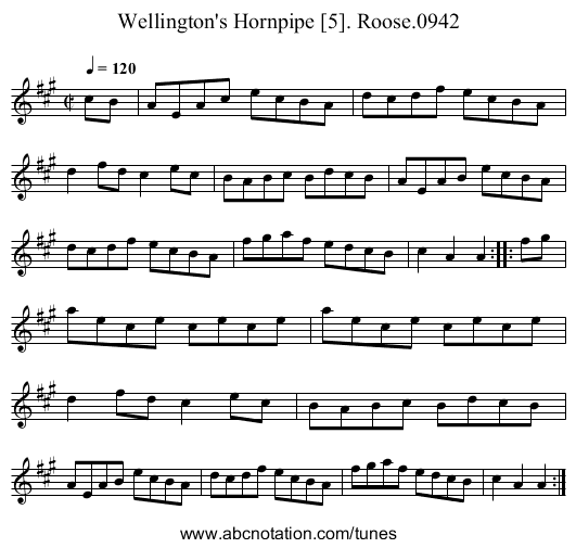 Wellington's Hornpipe [5]. Roose.0942 - staff notation