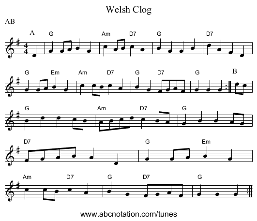 Welsh Clog - staff notation