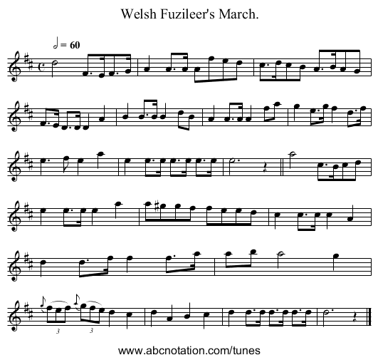Welsh Fuzileer's March. - staff notation