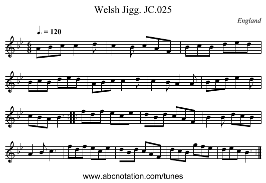 Welsh Jigg. JC.025 - staff notation
