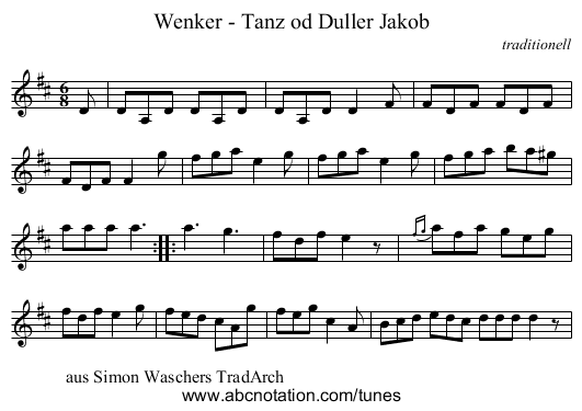 Wenker - Tanz od Duller Jakob - staff notation