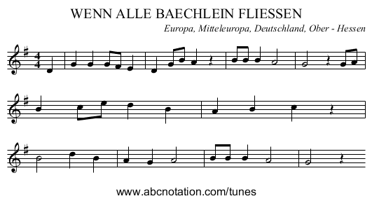 WENN ALLE BAECHLEIN FLIESSEN - staff notation
