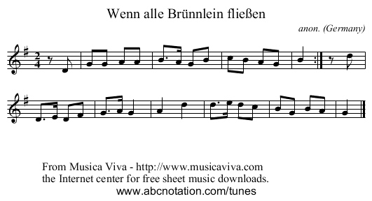 Wenn alle Br&uuml;nnlein flie&szlig;en - staff notation