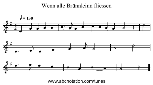 Wenn alle Brünnleinn fliessen - staff notation