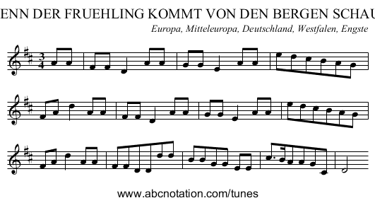 WENN DER FRUEHLING KOMMT VON DEN BERGEN SCHAUT - staff notation