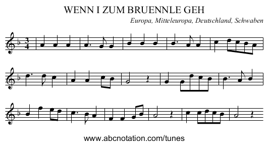 WENN I ZUM BRUENNLE GEH - staff notation