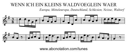WENN ICH EIN KLEINS WALDVOEGLEIN WAER - staff notation