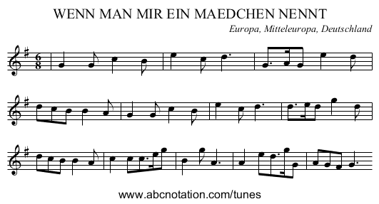 WENN MAN MIR EIN MAEDCHEN NENNT - staff notation