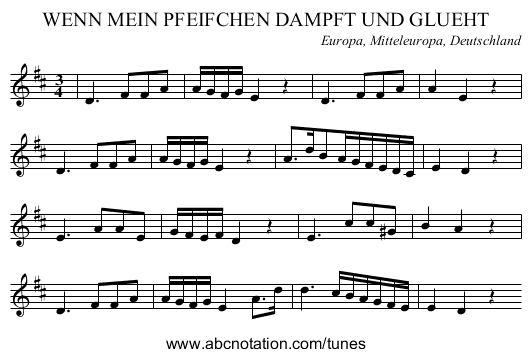 WENN MEIN PFEIFCHEN DAMPFT UND GLUEHT - staff notation