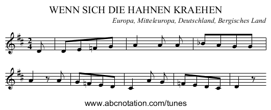 WENN SICH DIE HAHNEN KRAEHEN - staff notation