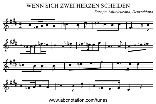 WENN SICH ZWEI HERZEN SCHEIDEN - staff notation