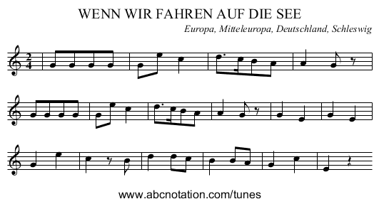 WENN WIR FAHREN AUF DIE SEE - staff notation