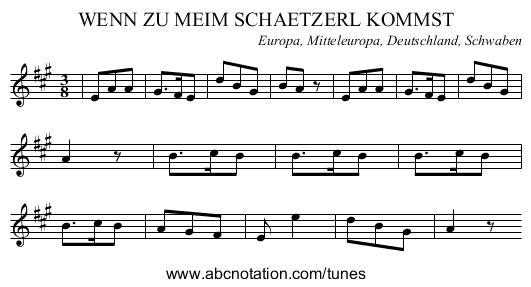 WENN ZU MEIM SCHAETZERL KOMMST - staff notation