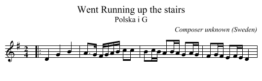 Went Running up the stairs - staff notation