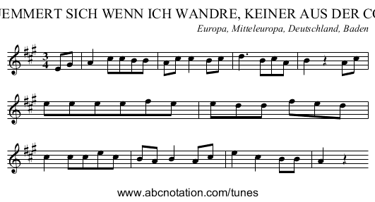 WER BEKUEMMERT SICH WENN ICH WANDRE, KEINER AUS DER COMPAGNIE - staff notation