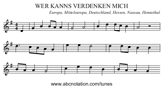 WER KANNS VERDENKEN MICH - staff notation